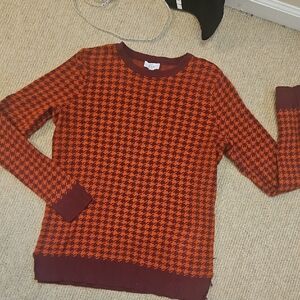 Orange & Burgundy Houndstooth Sweater